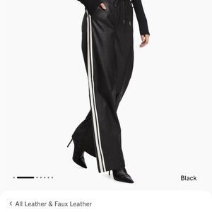 SPRWMN Black Leather Pants with Drawstring and White Side Stripes